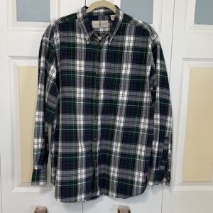 River Trader Mens Large Green Navy Blue Plaid Cotton Button Down Flannel Shirt